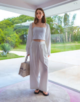 Jacquard Wide Easy Pants - White