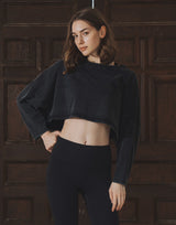 Loose Crop Long Sleeve Shirt - Black
