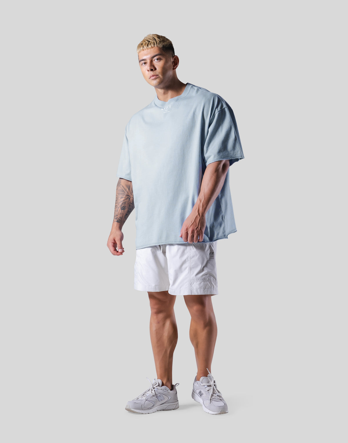 Back Emblem Cut-Off Big T-Shirt - L.Blue