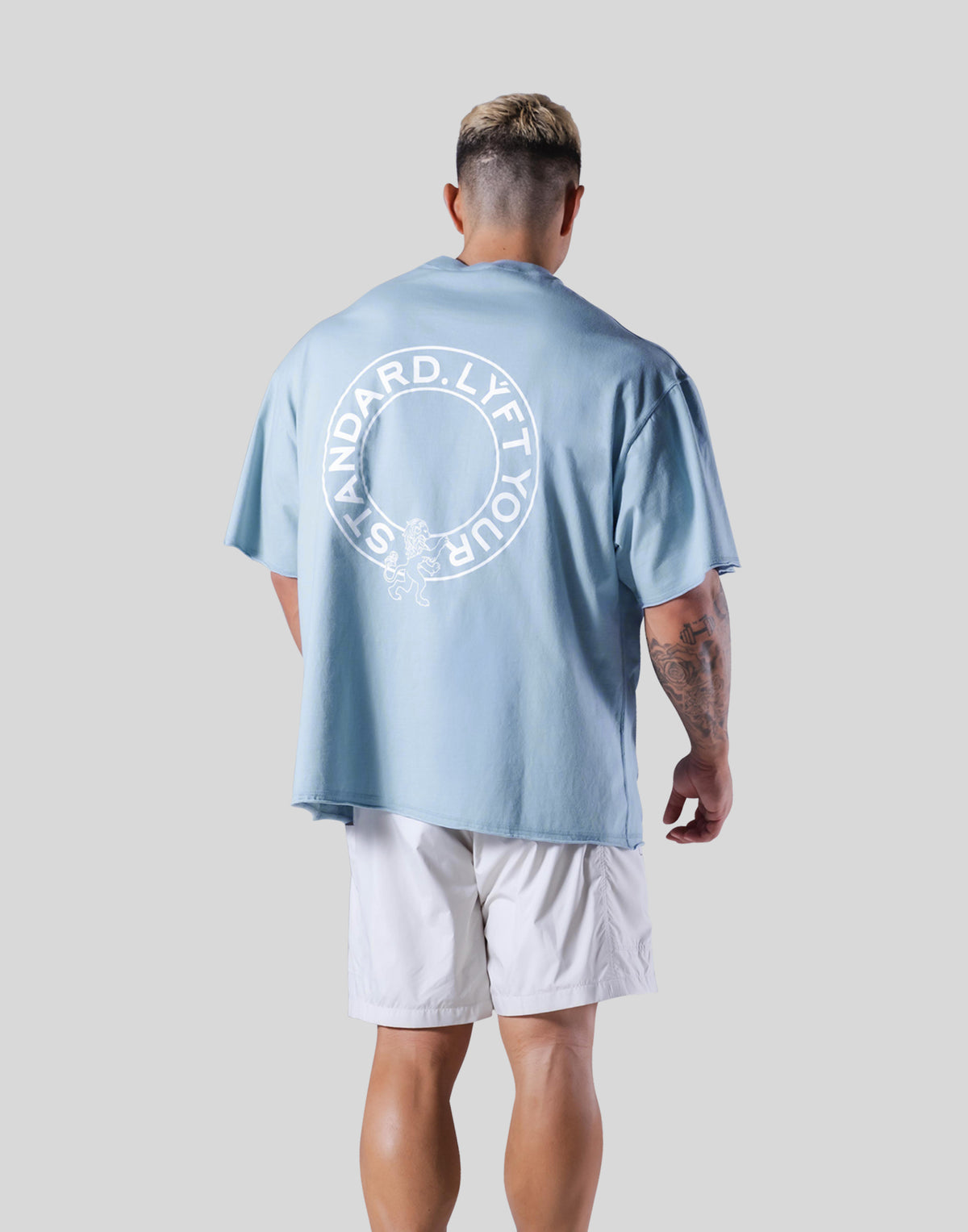 Back Emblem Cut-Off Big T-Shirt - L.Blue