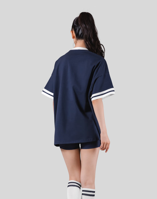 Piping Over Size T-shirt - Navy