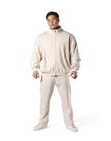 Stand Collar Zip-Up Oversize Sweat Jacket - Ivory