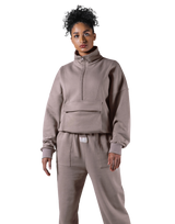 Half Zip 2Way Pocket Sweat Jacket - Greige