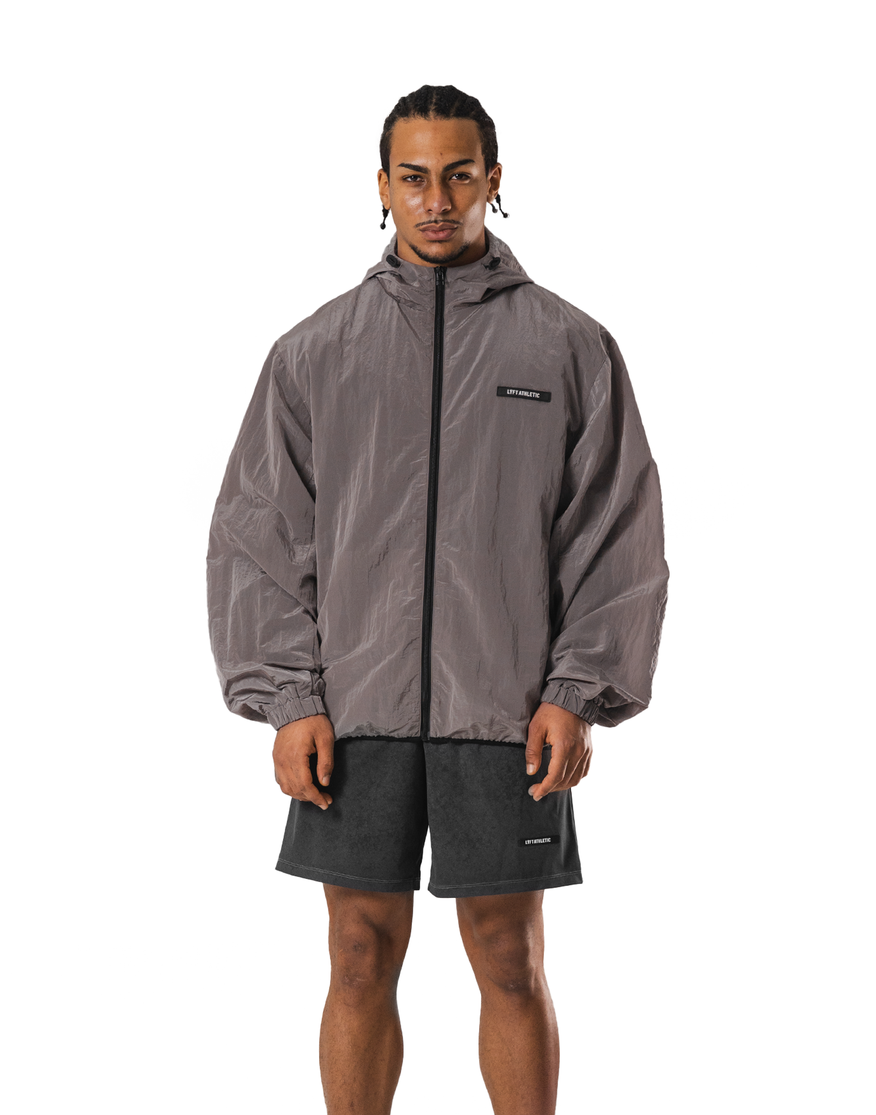 Stretch Nylon Wappen Hoodie Jacket - D.Grey – LÝFT Stretch Nylon Wappen Hoodie Jacket - D.Grey – LÝFT
