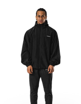 Stretch Nylon Wappen Hoodie Jacket - Black