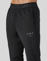 Logo Rib Stretch Slim Straight Pants - Black