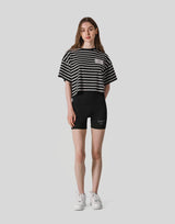 Woven Stripe Wide T-Shirt - Black