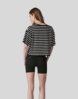 Woven Stripe Wide T-Shirt - Black