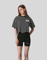 Woven Stripe Wide T-Shirt - Black