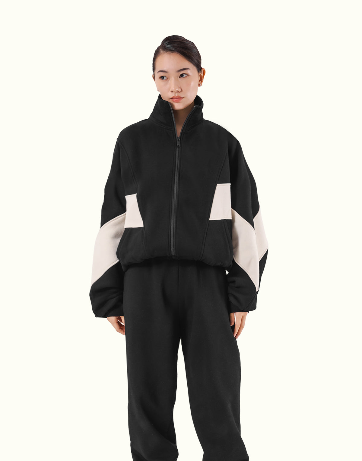 Loose Fit Zip Up Sweat Jacket 2 - Black