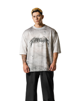 Death Metal Logo Vintage Mesh Extra Big T-Shirt - Ivory