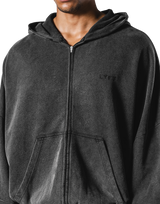 Oversize Vintage Sweat Zip-Up Hoodie - Black