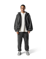 Oversize Vintage Sweat Zip-Up Hoodie - Black