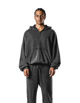 Oversize Vintage Sweat Zip-Up Hoodie - Black