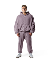 Oversize Vintage Sweat Zip-Up Hoodie - Purple