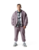 Oversize Vintage Sweat Zip-Up Hoodie - Purple