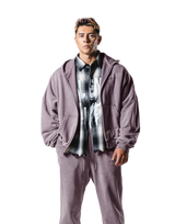 Oversize Vintage Sweat Zip-Up Hoodie - Purple
