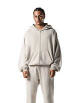 Oversize Vintage Sweat Zip-Up Hoodie - Beige