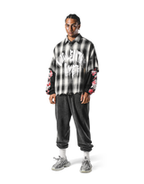 Cut-Off layered Oversize Check Shirt - Black