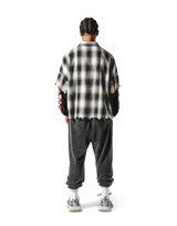 Cut-Off layered Oversize Check Shirt - Black