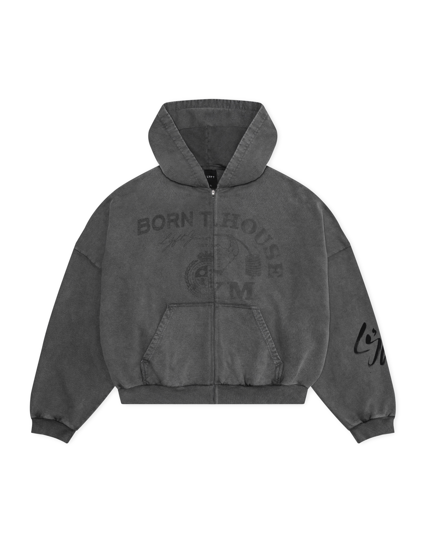 LÝFT × Power House Gym Vintage Zip-Up Sweat Hoodie - D.Grey