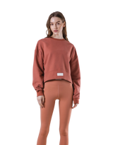 Woven Label Cropped Crewneck Sweat - Coral