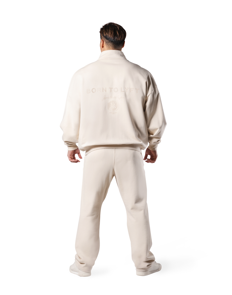 Stand Collar Zip-Up Oversize Sweat Jacket - Ivory