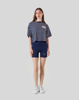 Woven Stripe Wide T-Shirt - Navy