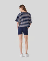Woven Stripe Wide T-Shirt - Navy