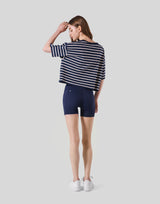 Woven Stripe Wide T-Shirt - Navy