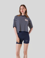 Woven Stripe Wide T-Shirt - Navy