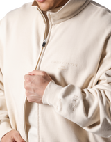 Stand Collar Zip-Up Oversize Sweat Jacket - Ivory
