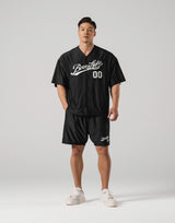 Script Logo Mesh Baseball Shirt - Black
