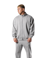 Stand Collar Zip-Up Oversize Sweat Jacket - Grey