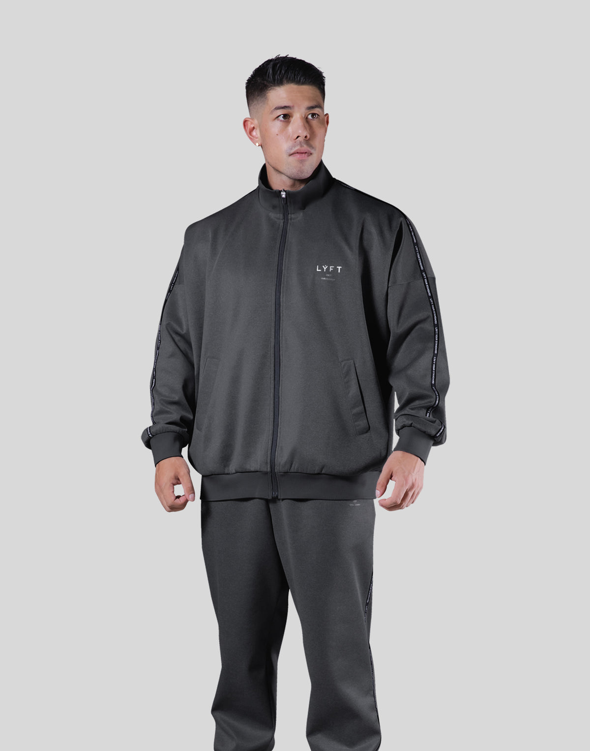 Back Emblem Oversize Track Jacket - D.Grey