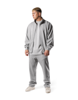Stand Collar Zip-Up Oversize Sweat Jacket - Grey