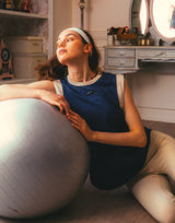 Bicolor Knit Patch Tanktop - Navy