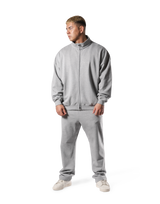 Stand Collar Zip-Up Oversize Sweat Jacket - Grey