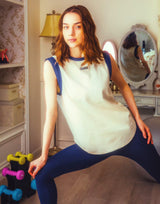 Bicolor Knit Patch Tanktop - Ivory