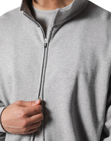 Stand Collar Zip-Up Oversize Sweat Jacket - Grey