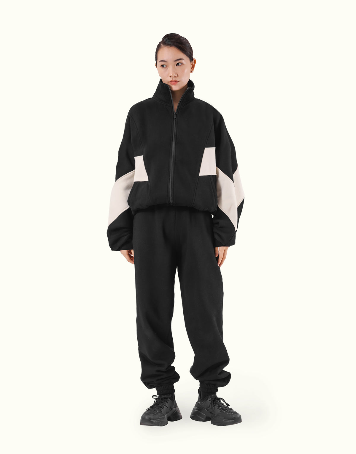 Loose Fit Zip Up Sweat Jacket 2 - Black
