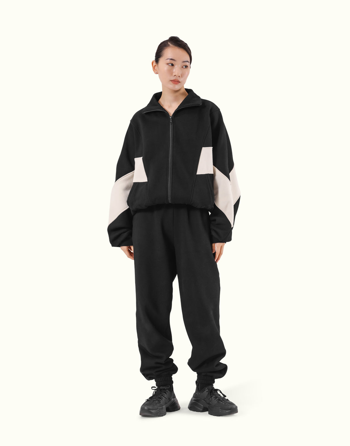 Loose Fit Zip Up Sweat Jacket 2 - Black