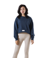 Woven Label Cropped Crewneck Sweat - Navy