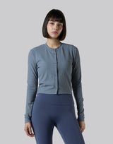 Stretch Crewneck Cardigan - Grey