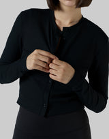 Stretch Crewneck Cardigan - Black