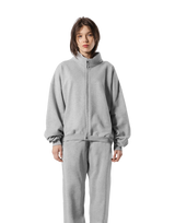 Stand Collar Zip-Up Oversize Sweat Jacket - Grey