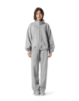 Stand Collar Zip-Up Oversize Sweat Jacket - Grey