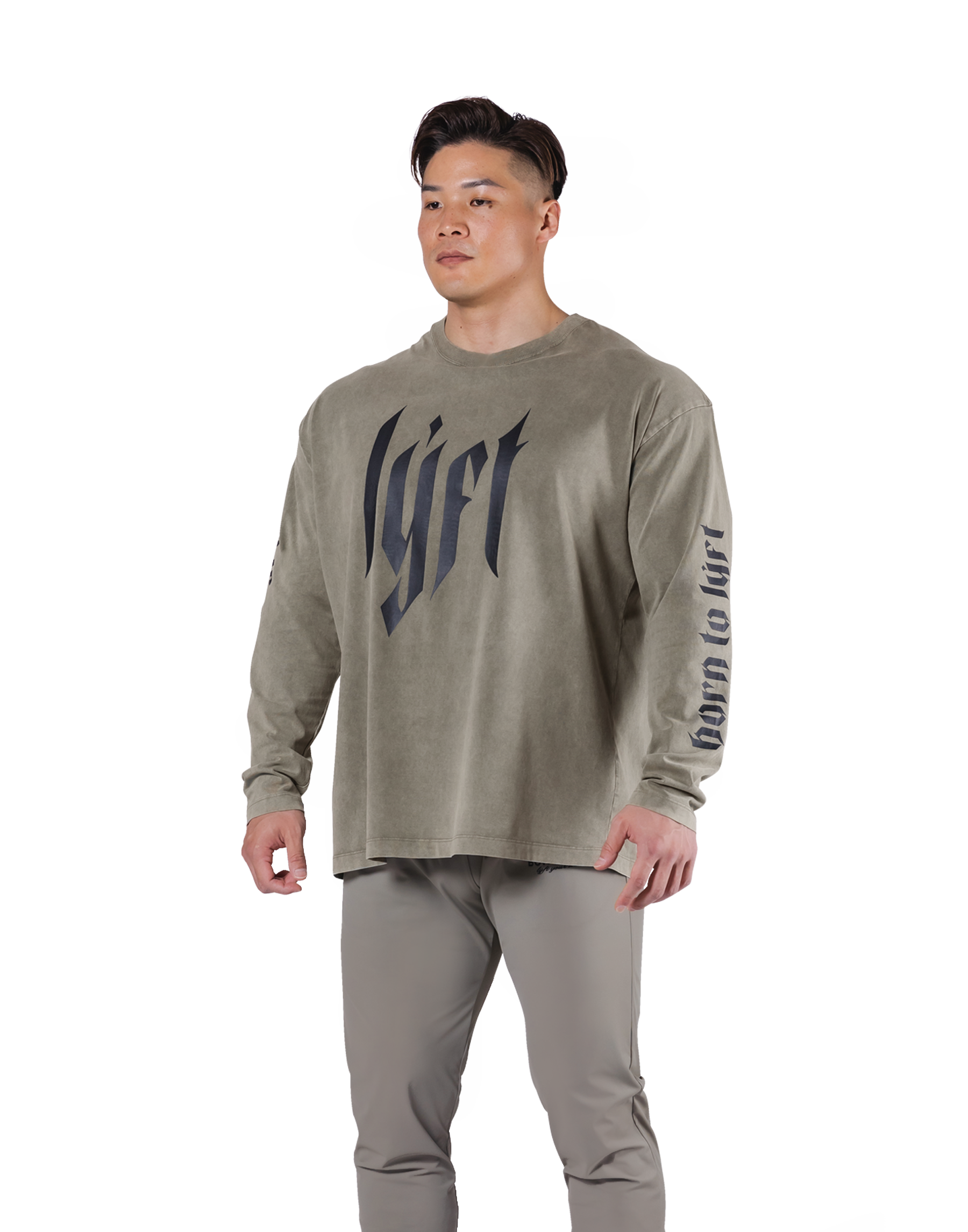 Born To LÝFT Vintage Graphic Big Long T-Shirt - Khaki Born To LÝFT Vintage Graphic Big Long T-Shirt - Khaki