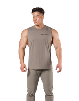 Stretch Waffle Nylon Loose Fit Tanktop - Beige