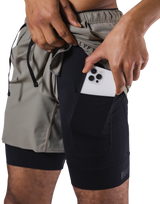 Born To LÝFT Stretch Layered Shorts - Beige